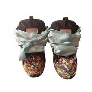 Lanvin Paris Colorful Artistic Sneakers with Silk Ribbon